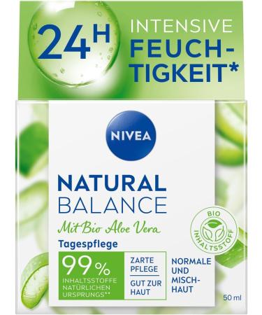 NIVEA Natural Balance Moisturizing Day Cream 50 ml with organic aloe vera jojoba and almond Day cream for normal and combination skin - Buy Online on GoSupps.com
