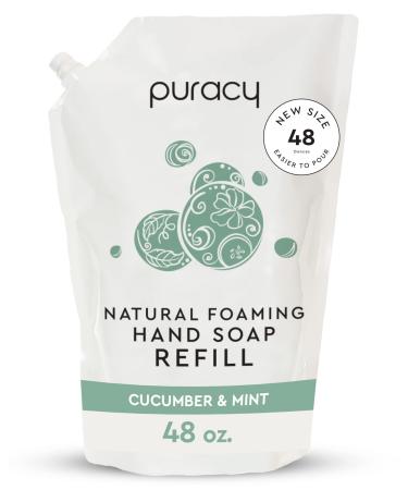 Puracy Natural Foaming Hand Soap Refill, Gently Scented with Real Cucumber & Mint, Perfume-Free, Sulfate-Free Hand Wash Foam Refills, Moisturizing Skin Cleanser, 48 Ounce Cucumber & Mint 48 Fl Oz (Pack of 1)