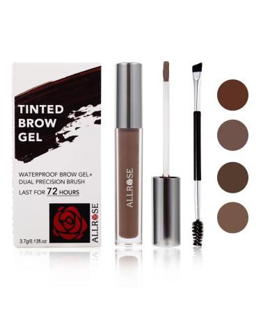 ALLROSE Waterproof Tinted Brow Gel - Tinted Eyebrow Gel Last For Days  Tinted Eyebrow Mascara  72-HR Long-Lasting Eyebrow Gel  Semi-Permanent Eyebrow Gel  Volumizing Brow Mascara  Brunette