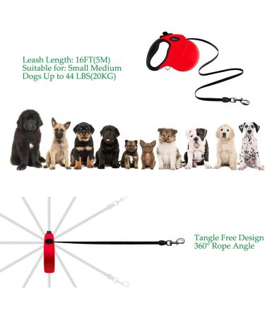 Etaccu Rollerin Retractable Dog Leash - 5m One-Button Block Reflective Non-Slip Handle for Small/Medium Dogs up to 20kg - Red - Buy Online on GoSupps.com