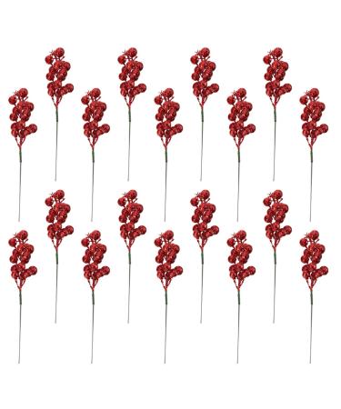 HOMSFOU 24pcs Christmas Berries Christmas Berry Pick Christmas Picks Christmas Holly Berry Branch Glitter Mini Wreath Evening Party Decoration Cranberries Artificial Plastic Foam Banquet Red 20X4X4CM