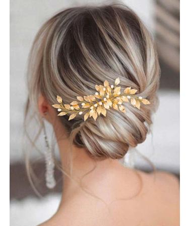 Gorais Leaf Bride Wedding Hair Comb - Gold Bridal Hair Piece with Pearl Accents for Women and Girls - Buy Online on GoSupps.com