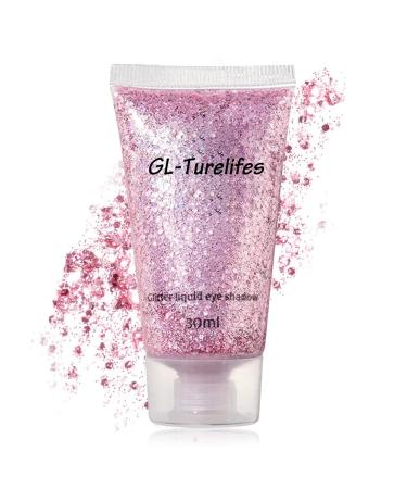 GL-Turelifes 30ml Sequins Chunky Glitter Liquid Eyeshadow Glitter Body Gel Festival Glitter Cosmetic Face Hair Nails Makeup Long Lasting Sparkling Easy to Apply, Easy to Remove (#09 Pink)