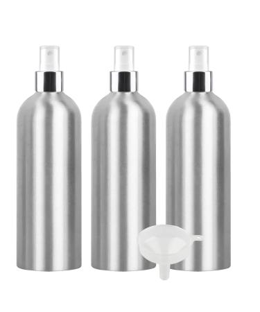 Tianzd 3 piece portable 500ml of empty aluminum spray bottle with white/silver spray head 500 ml of fine fog pump caterpillar Aluminum bottle Durate bottle Travel bottle 1x funnel 500ml silver