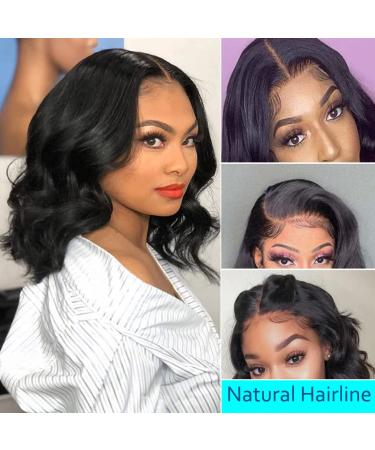 Apomedite 10 Inch Short Bob Human Hair Wig | Body Wave Lace Closure Wig for Black Women | Pre Plucked Glueless Ocean Wavy Lace Front Wig - Natural Color - Buy Online on GoSupps.com
