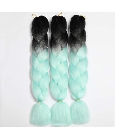 Showjarlly Kanecalon 24 Ombre Jumbo Braid Extensions - Black/Light Green - 3 Pack Kanecalon Hair Braids for International Shipping - Buy Online on GoSupps.com