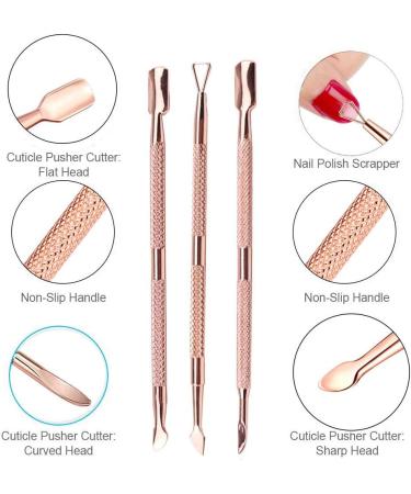3 PCS Rose Gold Cuticle Pusher & Remover Kit - Stainless Steel Manicure Tools Set - Buy Online on GoSupps.com
