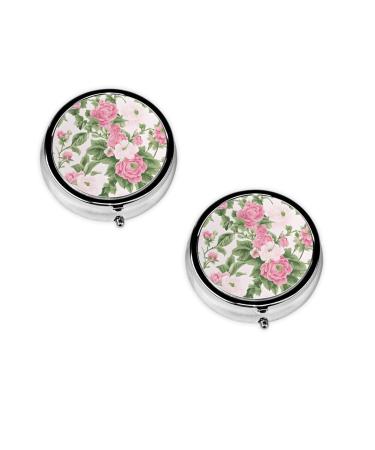 Plant Floral Flowers Printed Mini Round Pill Box Pill Box 3 Compartment Medicine Pill Case Pill Organizer Travel Pillbox Portable Pill Box for Pocket Home Office Use