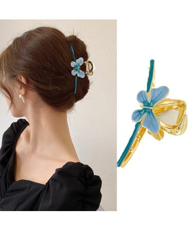 Butterfly Large Hair Clips Blue Butterfly Metal Hair Claw Clip Big Nonslip Gold Hair Clamps Hair Accessories for Women Girls Thick and Medium Long Hair Styling Jaw Clips Clamp Barrettes 1Pcs