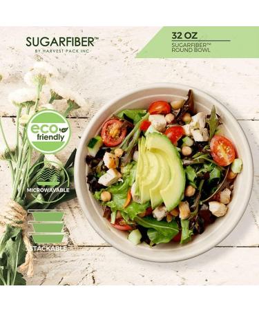 50 Count Sugarfiber 32oz Round Paper Bowls - Disposable Compostable Eco-Friendly Containers for Meal Prep and Catering - Buy Online on GoSupps.com