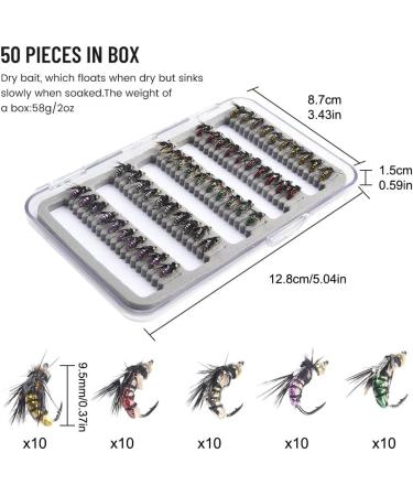 50-Part Fly Fishing Set | Colorful Assortment of Dry & Wet Flies | Bionic Fly Accessories for International Fishing - Buy Online on GoSupps.com