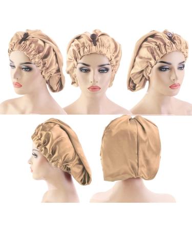 Shop Ladaypoa 2 Piece Long Satin Hair Hood - Silky Sleeping Hat for Curly Hair Protection | Extra Big Satin Sleeping Cap for Women - Black & Khaki - Buy Online on GoSupps.com