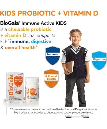 BioGaia Kids Immune Active Probiotic L. Reuteri + Vitamin D - 60 Chewable Tablets (Orange Flavor) - Buy Online on GoSupps.com