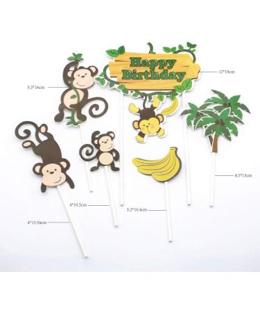 Jungle Safari Cake Decorations Monkey Theme Happy Birthday Cake Topper Animal Cupcake Toppers Picks for Animals Theme Baby Showers Birthday Party Supplies - Buy Online on GoSupps.com