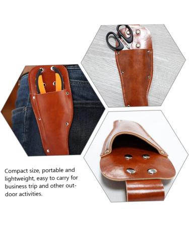 Minkissy 2pc Shear Set Leather Sheath Holder for Hairdressing & Garden Scissors - Durable Salon Pliers Storage Light Brown 23.2x8cm - Buy Online on GoSupps.com