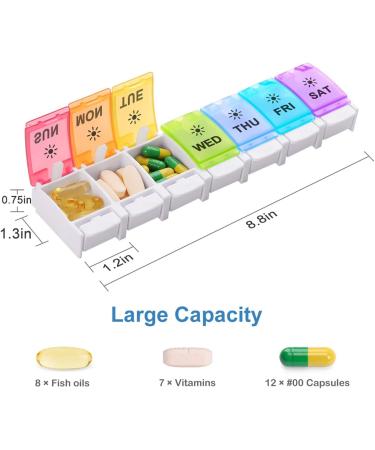 Easy Open Large 7 Day Pill Box Organizer - Twice a Day AM PM Vitamin Case with Push Button, Arthritis Friendly Rainbow Design - Buy Online on GoSupps.com