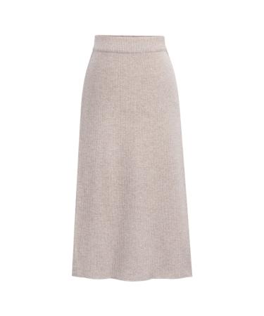 Sanahy Women's Basic Plain Stretchy Ribbed Knit Split Midi Skirt Stretch High Waist Bodycon Business Work Office Pencil Skirt XL Beige
