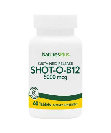 NaturesPlus Shot-O-B12 5000 mcg - 60 Sustained Release Tablets Pack of 2 - Supports Energy Production & Mood - Vegetarian Gluten Free - 120 Total Servings 60 Count (Pack of 2)