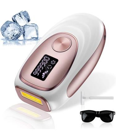 Laser Hair Removal With Cooling System, at-Home Permanent Hair Removal for Women and Men, IPL Painless Hair Removal Device on Armpits Back Legs Arms Face Bikini Line Rose Gold