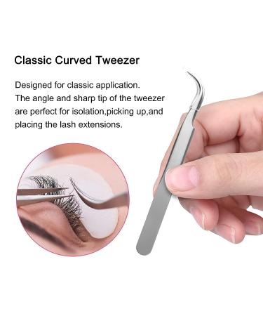 Quewel Eyelash Extension Tweezers Set - Curved and Straight Stainless Steel Precision Tweezers, Lash Applicator Tool for Extension Supplies - Matte Silver (3 pcs) - Buy Online on GoSupps.com