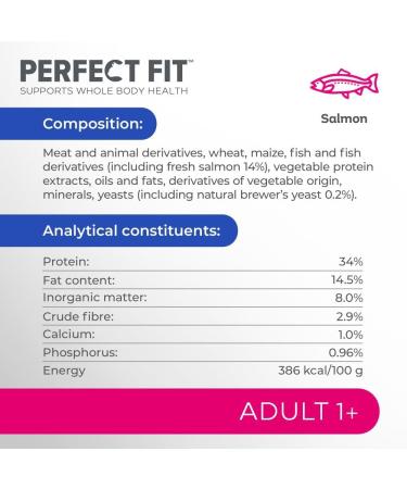 Buy PERFECT FIT Adult Dry Cat Food - Salmon Flavor for Cats 1 Year & Older 2.8 kg (3 Bags) & 8.4 kg (1 Pack) - International Shipping Available - Buy Online on GoSupps.com