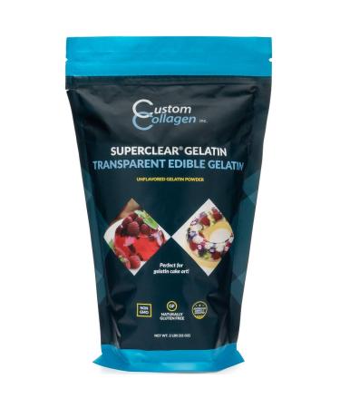 SuperClear Gelatin Powder (Grenetine) - 300 Bloom Food Grade Gelatin for Cake Art, Dessert Molds - Edible, Unflavored, Ko Kosher - 2 lb. Resealable Pouch