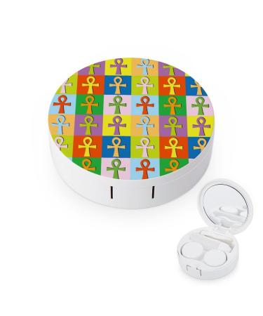 Retro Set Ankh Round Case For Contact Lens Kit Storage Box with Mirror Printed