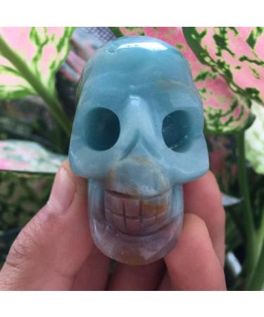 DOUPE Lucky Healing Crystal 1 Piece Natural Sky Blue Crystal Hand Carved Skull Decoration Gifts