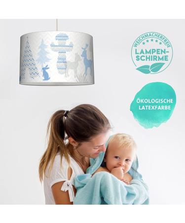 Lovely Label Indian Animals Ceiling Lamp for Kids - 30x20 cm Baby Room Decoration - Blue Beige Lampshade Included - Buy Online on GoSupps.com