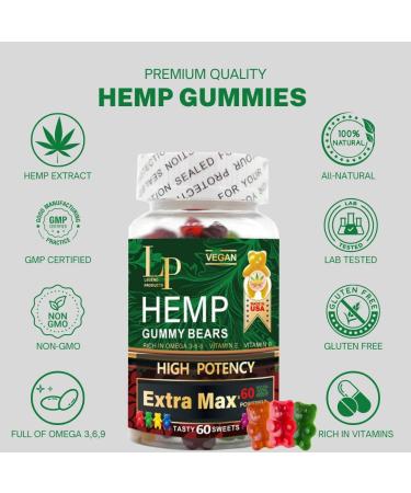 Legend - High Potency Hemp Gummies for Restful Sleep Calm Inflammation Pain Fruity Flavors Organic Hemp Gummies Hemp Extract Gummies (60 Gummies) Extra Max - Buy Online on GoSupps.com