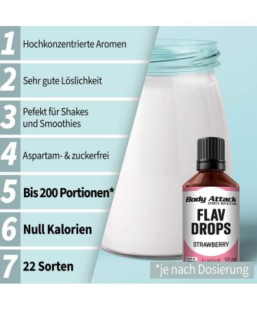 Body Attack Flav Drops - Sugar-Free Strawberry Cheesecake Flavor Vegan 50ml | Made in Germany - Buy Online on GoSupps.com