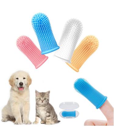 Daxlizy 4 pieces of dog toothbrush silicone pet toothbrush 360 pets teeth cleaning toothbrush anti-plaque fingerlings dog dental care reusable for pet cats dogs