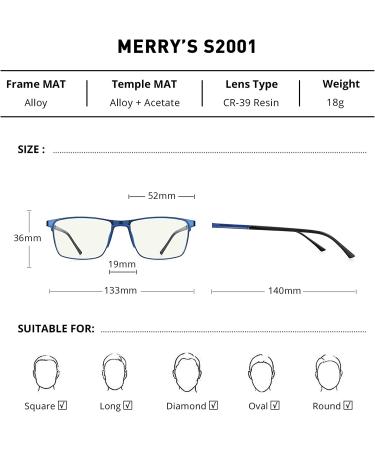 MERRY'S Blue Light Blocking Reading Glasses for Men - Metal Frame Spring Hinge Readers Blue-52mm 1.5x - Buy Online on GoSupps.com