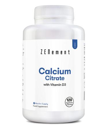 Calcium Citrate with Vitamin D3 120 Capsules | for Bone Health and to Prevent Low Levels of Calcium in The Blood | Additives Free Allergen Free Non-GMO | Zenement