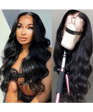 Lzlefho HD Transparent 360 Lace Front Wigs Human Hair 180% Density Pre Plucked 360 Body Wave Full Lace Human Hair Wigs for Black Women with Baby Hair Natural Color (20inch) 20 Inch Natural Black