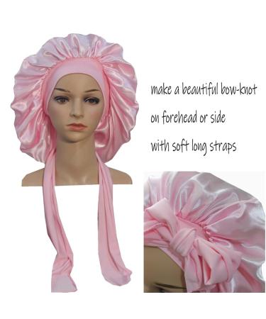 Extra Large Silk Satin Bonnet for Women - Pink | Adjustable Straps & Elastic Band for Long Curly Hair | Ideal for Sleeping & Braid Protection | Includes Satin Storage Bag - Buy Online on GoSupps.com