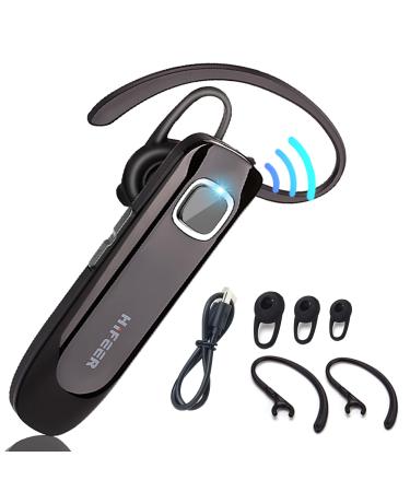 HIFEER Bluetooth Headset V5.0, Wireless Bluetooth Earpiece,Hands-Free with Built-in Mic for Driving/Business/Office,CVC8.0 Noise Cancelling Bluetooth Headphone for iPhone Android Samsung, Black