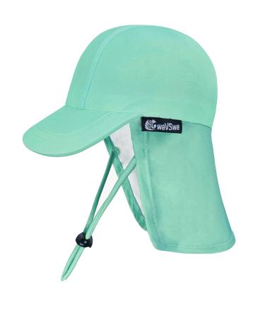 weVSwe Baby Toddler Sun Hat UPF 50+ Swim Cap Flap Neck Protection Adjustable Chin Straps UV Sun Protection Hats Light Green Blue 0-6 Months