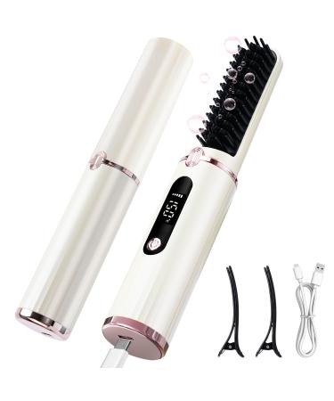 Cordless Hair Straightener Brush Portable Straightening Brush for Travel Mini Ionic Hot Comb Straightener for Women Lightweight Mini Portable Straightening Comb for Travel/Home/Outdoor