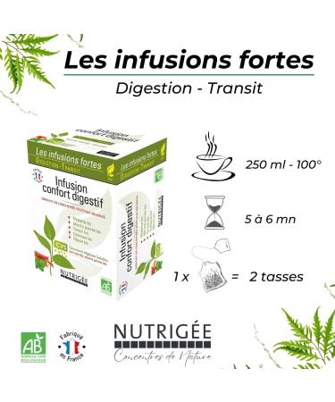 NUTRIG E - Organic Digestive Comfort Infusion - Triple Action - Digestion Transit & Bloating - Peppermint Fennel Purple Marshmallow Rhubarb - Rich in Soluble Plant Concentrates - 30 Sachets - Buy Online on GoSupps.com