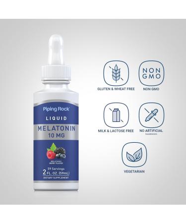 Piping Rock Liquid Melatonin 10mg | 2 fl oz | Berry Flavor Drops | Non-GMO Gluten Free Adult Supplement - Buy Online on GoSupps.com