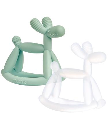 Smooch Rocking Teething Toys for Babies 0-6 Months 12 18 - Easy to Hold Silicone Baby Teether Soft Infant Teething Toys Provides Baby Teething Relief & Soothes Sore Gums (Mint+Clear)