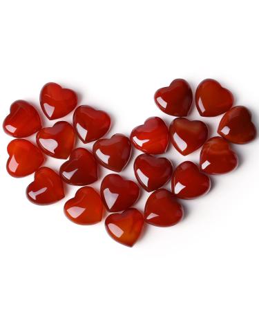 XIANNVXI 20 Pcs Red Agate Crystal Heart Stones Natural Carnelian Crystal Red Crystals Healing Gemstones Reiki Palm Stones for Meditation Energy Balancing
