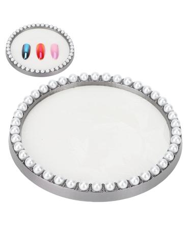 Nail Display Plate Nail Gel Color Display Board Faux Pearls Exquisite Elegant Nail Art Palette Photography Prop Approx. 7 cm (White)