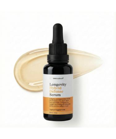 Meticulous Longevity Hybrid Defense Serum Vitamin C Serum with Hyaluronic Acid Peptides & Stem Cells | Anti Aging Serums for Face | Dark Spot Remover Brightening & Firming Skincare 1 fl oz