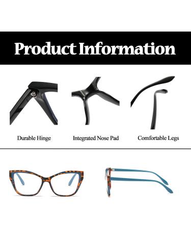 LJCZKA Oversized Blue Light Blocking Glasses for Women - Stylish Cat Eye Eyewear for Computer Use - Anti Eyestrain Cateye Clear Frame with Leopard Blue Design - Buy Online on GoSupps.com
