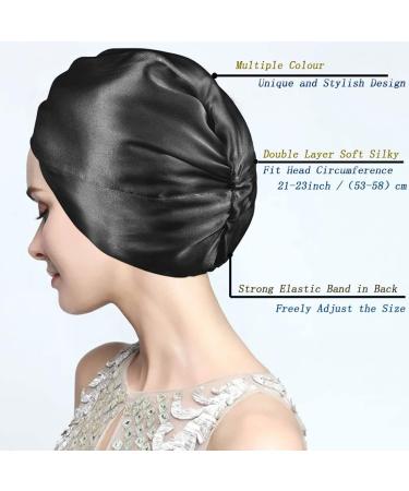 Silk Hair Bonnet for Sleeping - Double Layer Soft Night Cap for Women - Black - Buy Online on GoSupps.com