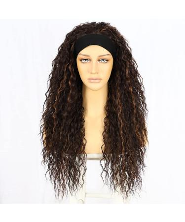 Shop Sapphire Wigs: Curly 26-Inch Brown Synthetic Headband Wig for Women | Glueless 150% Density Loose Water Wave Style - Buy Online on GoSupps.com