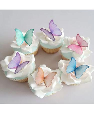 GEORLD Edible Wafer Paper Butterflies Set of 48 Purple Colorful Cake Decorations, Cupcake Topper Mixed Color 5 Color Mixed