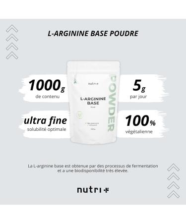 nutri+ L-Arginine Base Powder 1 kg - Highly Dosed - Vegetable by Fermentation - L-Arginine Pure Powder 1000 g - Vegan - Neutral - No Additives - Premium Quality - Buy Online on GoSupps.com